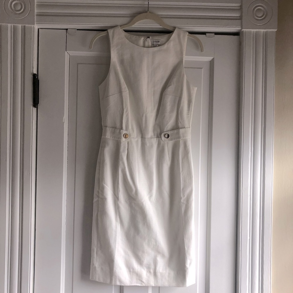 J Crew sz 0 white sheath dress gold button